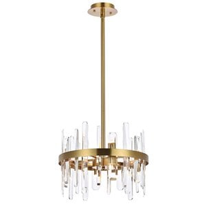 Elegant Lighting Serena 16&quot Round Modern Iron and Crystal Pendant in Satin Gold
