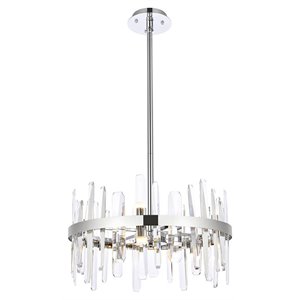 Elegant Lighting Serena 20&quot Round Iron and Crystal Pendant in Chrome