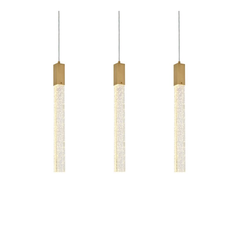 Elegant Lighting Weston 3-Lights Modern Metal and Crystal Pendant in Satin Gold