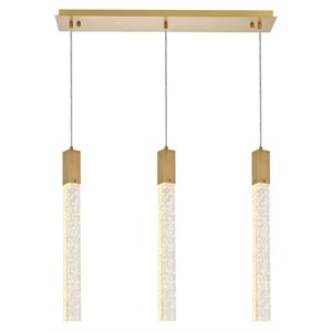 Elegant Lighting Weston 3-Lights Modern Metal and Crystal Pendant in Satin Gold