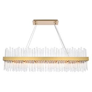 Elegant Lighting Dallas 48&quot Rectangle Iron and Crystal Pendant in Satin Gold