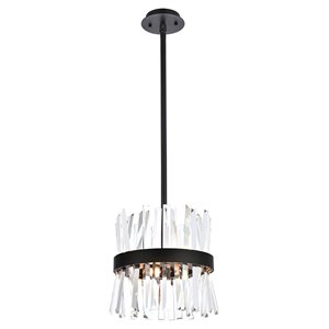 Elegant Lighting Serephina 12&quot Round Iron and Crystal Pendant Light in Black