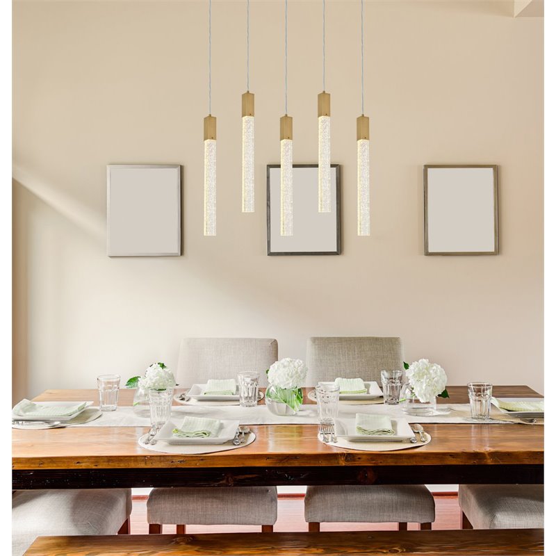 Elegant Lighting Weston 5-Lights Modern Metal and Crystal Pendant in Satin Gold