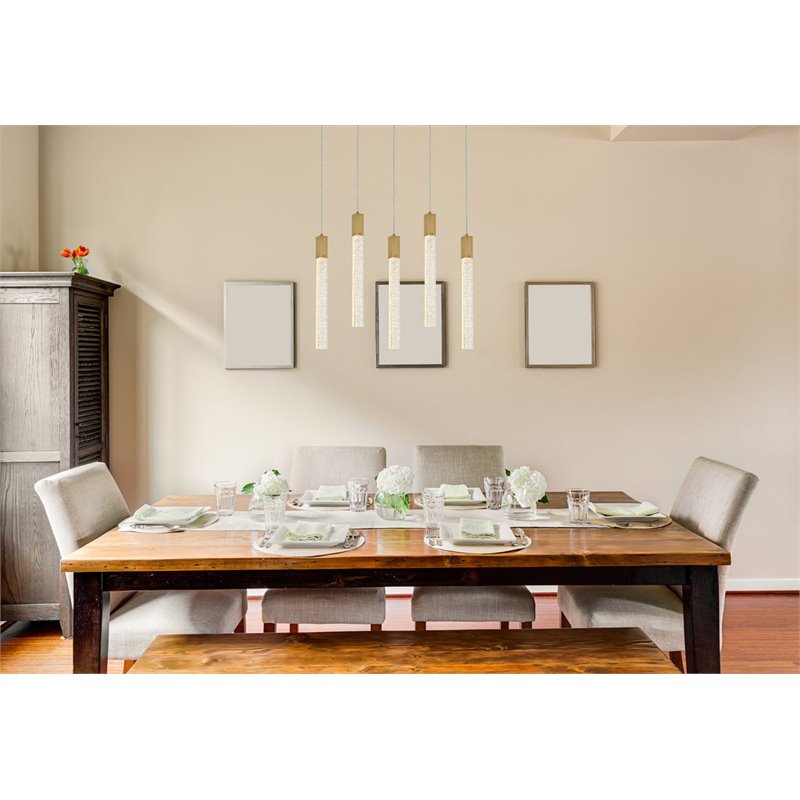 Elegant Lighting Weston 5-Lights Modern Metal and Crystal Pendant in Satin Gold