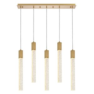 Elegant Lighting Weston 5-Lights Modern Metal and Crystal Pendant in Satin Gold