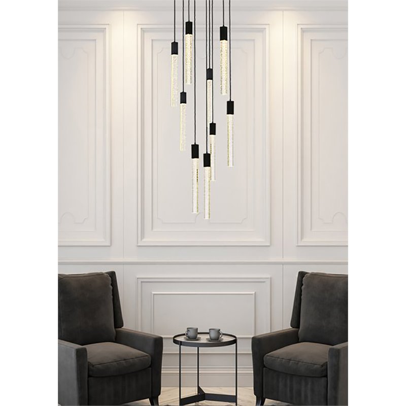 Elegant Lighting Weston 9-Lights Modern Metal and Crystal Pendant in Black