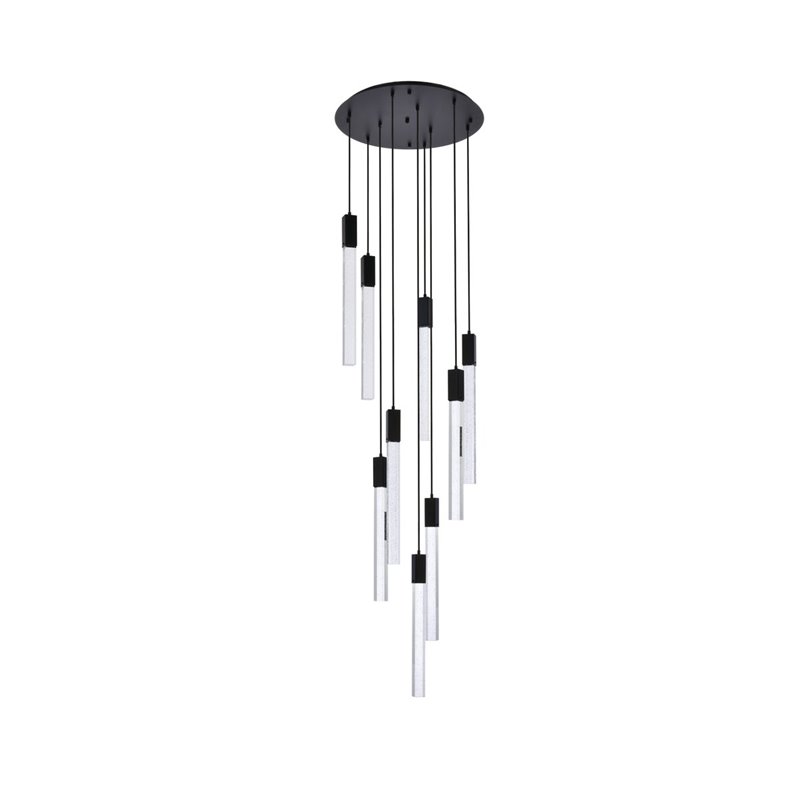 Elegant Lighting Weston 9-Lights Modern Metal and Crystal Pendant in Black