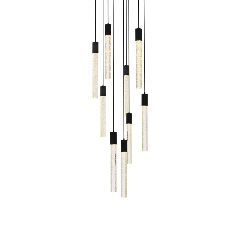 Elegant Lighting Weston 9-Lights Modern Metal and Crystal Pendant in Black