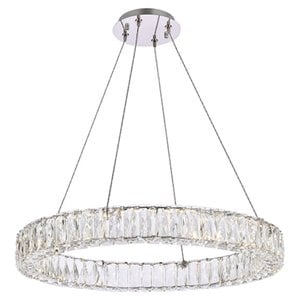 Elegant Lighting Monroe 26&quot Round Metal and Crystal LED Single Pendant - Chrome