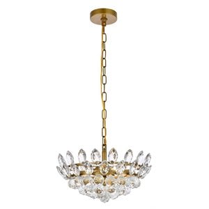 Elegant Lighting Emilia 16&quot Contemporary Iron and Crystal Pendant in Brass