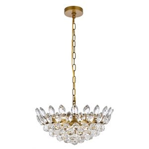 Elegant Lighting Emilia 18&quot Contemporary Iron and Crystal Pendant in Brass