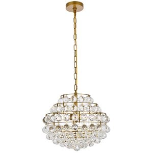 Elegant Lighting Savannah 16&quot Contemporary Iron and Crystal Pendant in Brass