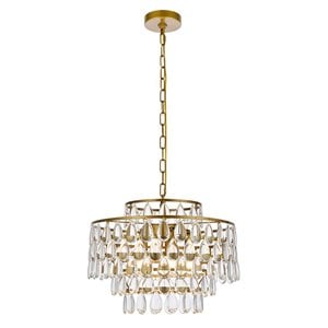 Elegant Lighting Mila 18&quot Contemporary Iron and Crystal Pendant in Brass