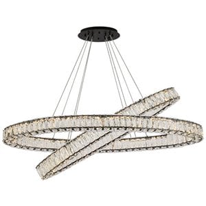 Elegant Lighting Monroe 48&quot Oval Crystal LED Double Ring Pendant in Black