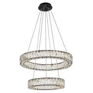 Elegant Lighting Monroe 24&quot Metal and Crystal LED Double Ring Pendant in Black