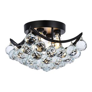 Elegant Lighting Corona 10&quot Iron and Crystal Flush Mount in Black