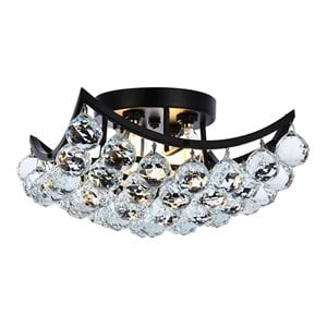 Elegant Lighting Corona 12&quot Iron and Crystal Flush Mount in Black