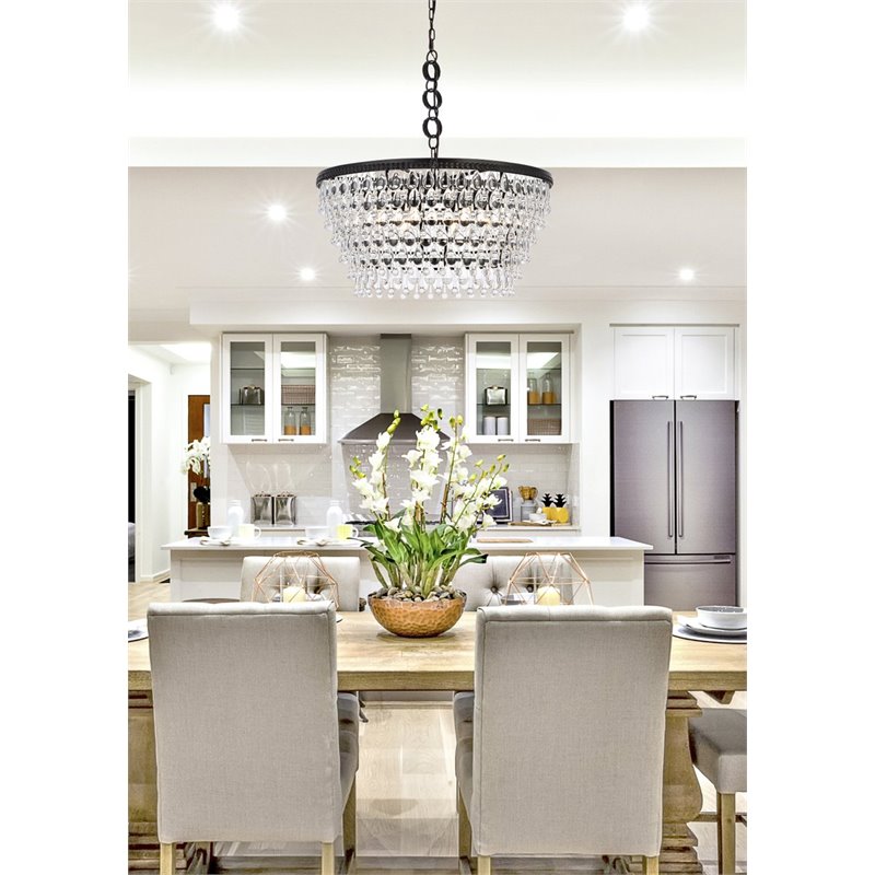 Elegant Lighting Nordic 6 Lights Iron and Crystal Chandelier in Black
