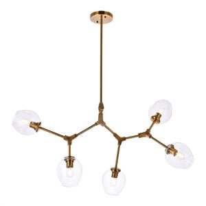 Elegant Lighting Cavoli 5 Lights Iron and Glass Chandelier in Brass