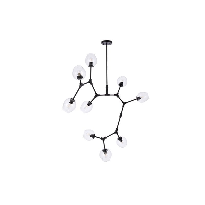 Elegant Lighting Cavoli 9 Lights Iron and Glass Chandelier in Black