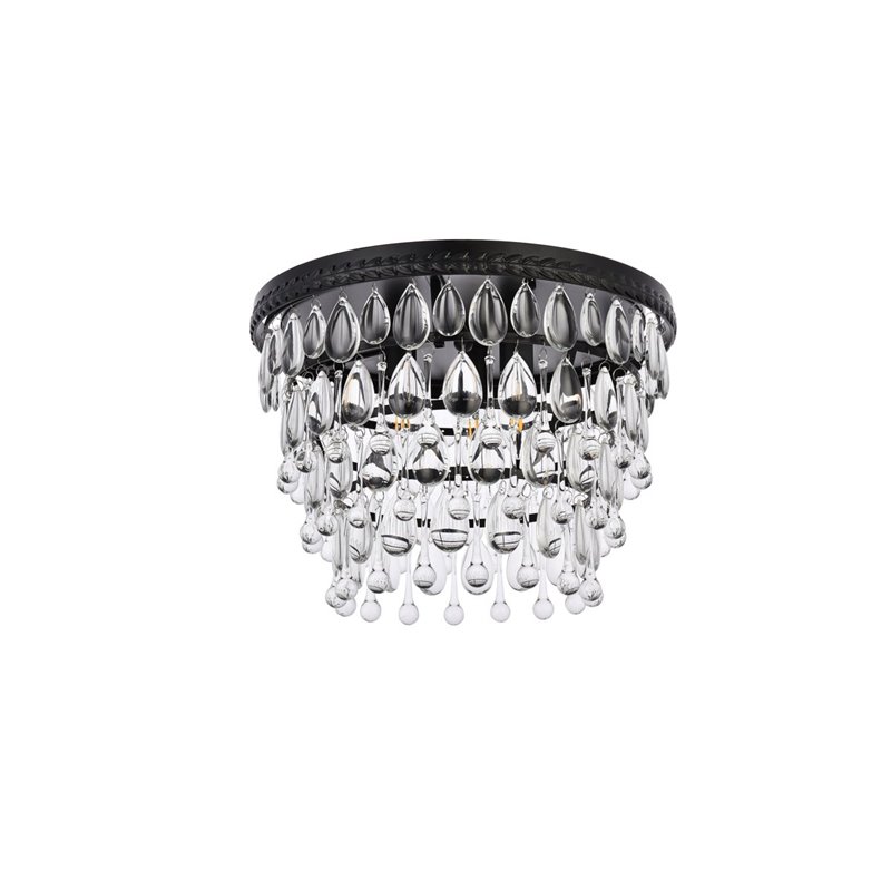 Elegant Lighting Nordic 3 Lights Iron and Crystal Flush Mount in Black