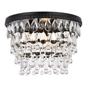Elegant Lighting Nordic 3 Lights Iron and Crystal Flush Mount in Black