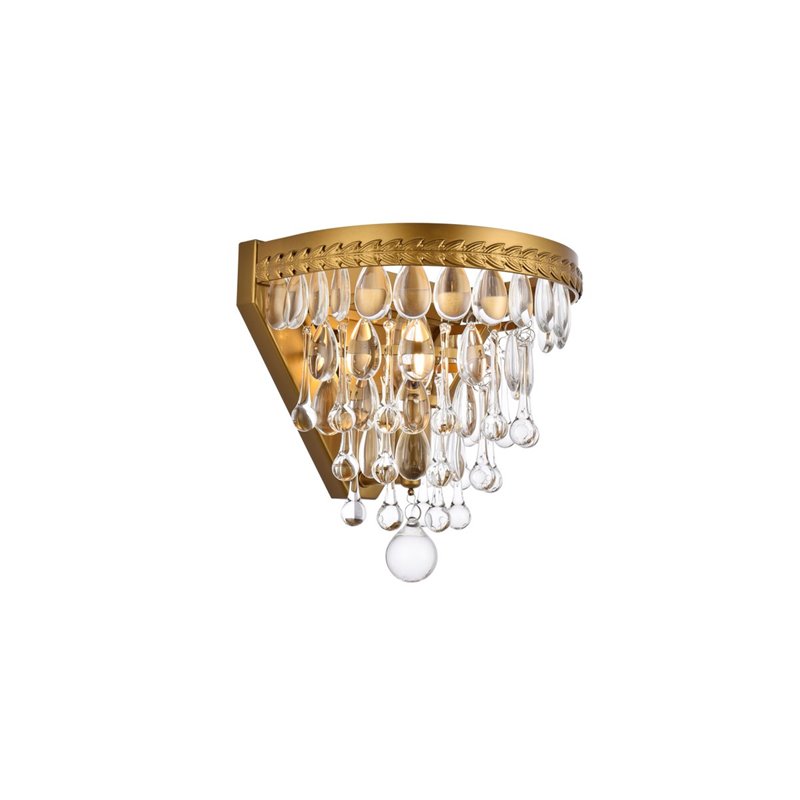 Elegant Lighting Nordic 1 Light Iron and Crystal Wall Sconce in Brass