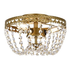 Elegant Lighting Kylie 10&quot Iron and Crystal Flush Mount in Brass