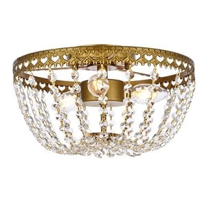 Elegant Lighting Kylie 12&quot Iron and Crystal Flush Mount in Brass