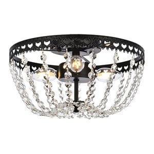 Elegant Lighting Kylie 14&quot Iron and Crystal Flush Mount in Black