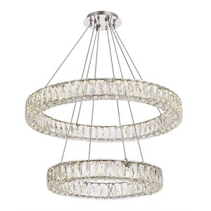 Elegant Lighting Monroe 28&quot Metal & Crystal LED Double Ring Chandelier in Chrome