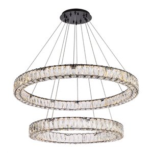 Elegant Lighting Monroe 36&quot Metal & Crystal LED Double Ring Chandelier in Black