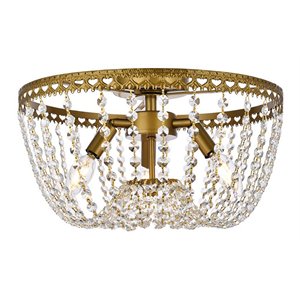 Elegant Lighting Kylie 16&quot Iron and Crystal Flush Mount in Brass