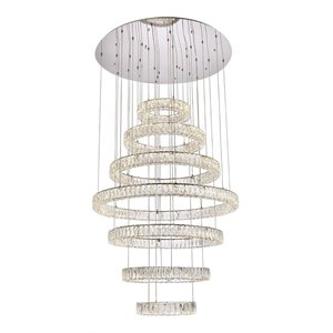 Elegant Lighting Monroe 40&quot Metal & Crystal LED Seven Ring Chandelier in Chrome