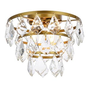 Elegant Lighting Ella 10&quot Iron and Crystal Flush Mount in Brass