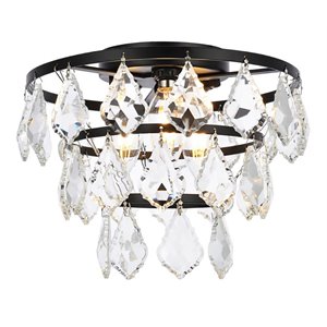 Elegant Lighting Ella 10&quot Iron and Crystal Flush Mount in Black
