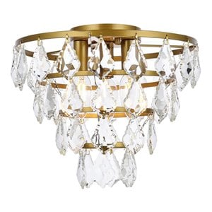 Elegant Lighting Ella 12&quot Iron and Crystal Flush Mount in Brass