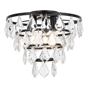 Elegant Lighting Ella 12&quot Iron and Crystal Flush Mount in Black