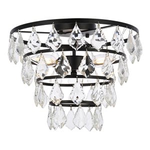 Elegant Lighting Ella 14&quot Iron and Crystal Flush Mount in Black