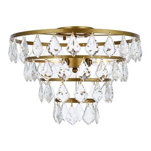 Elegant Lighting Ella 16&quot Iron and Crystal Flush Mount in Brass