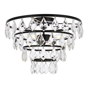 Elegant Lighting Ella 16&quot Iron and Crystal Flush Mount in Black