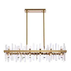 Elegant Lighting Serena 42&quot Rectangle Iron and Crystal Chandelier in Satin Gold