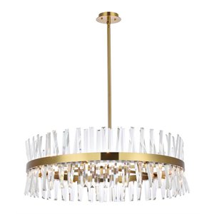 Elegant Lighting Serephina 36&quot Round Iron Crystal Chandelier Light in Satin Gold