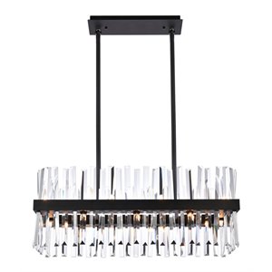 Elegant Lighting Serephina 30&quot Rectangle Iron Crystal Chandelier Light in Black