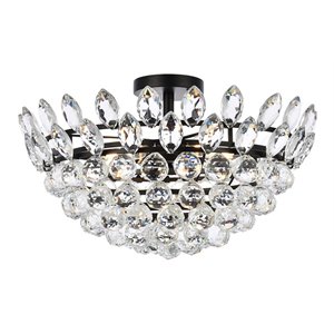 Elegant Lighting Emilia 20&quot Iron and Crystal Flush Mount in Black