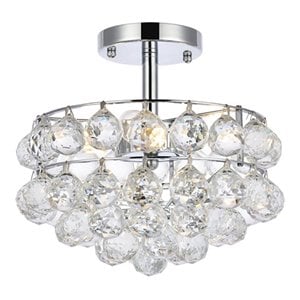 Elegant Lighting Savannahh 12&quot Iron and Crystal Flush Mount in Chrome