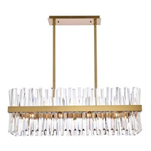 Elegant Lighting Serephina 36&quot Rectangle Iron Crystal Chandelier Light in Gold