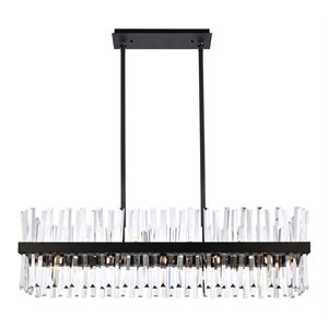 Elegant Lighting Serephina 42&quot Rectangle Iron Crystal Chandelier Light in Black