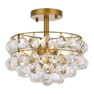 Elegant Lighting Savannahh 12&quot Iron and Crystal Flush Mount in Brass
