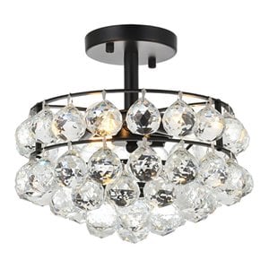 Elegant Lighting Savannahh 12&quot Iron and Crystal Flush Mount in Black